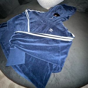 Navy Blue women’s Velvet Adidas Cropped Hoodie